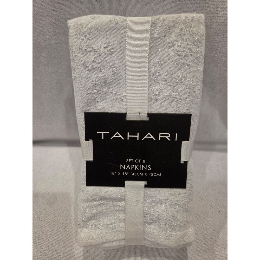 NWT Tahari Home Silver Metallic Shimmer Cloth Napkins 18x18 Set of 8 Holiday
